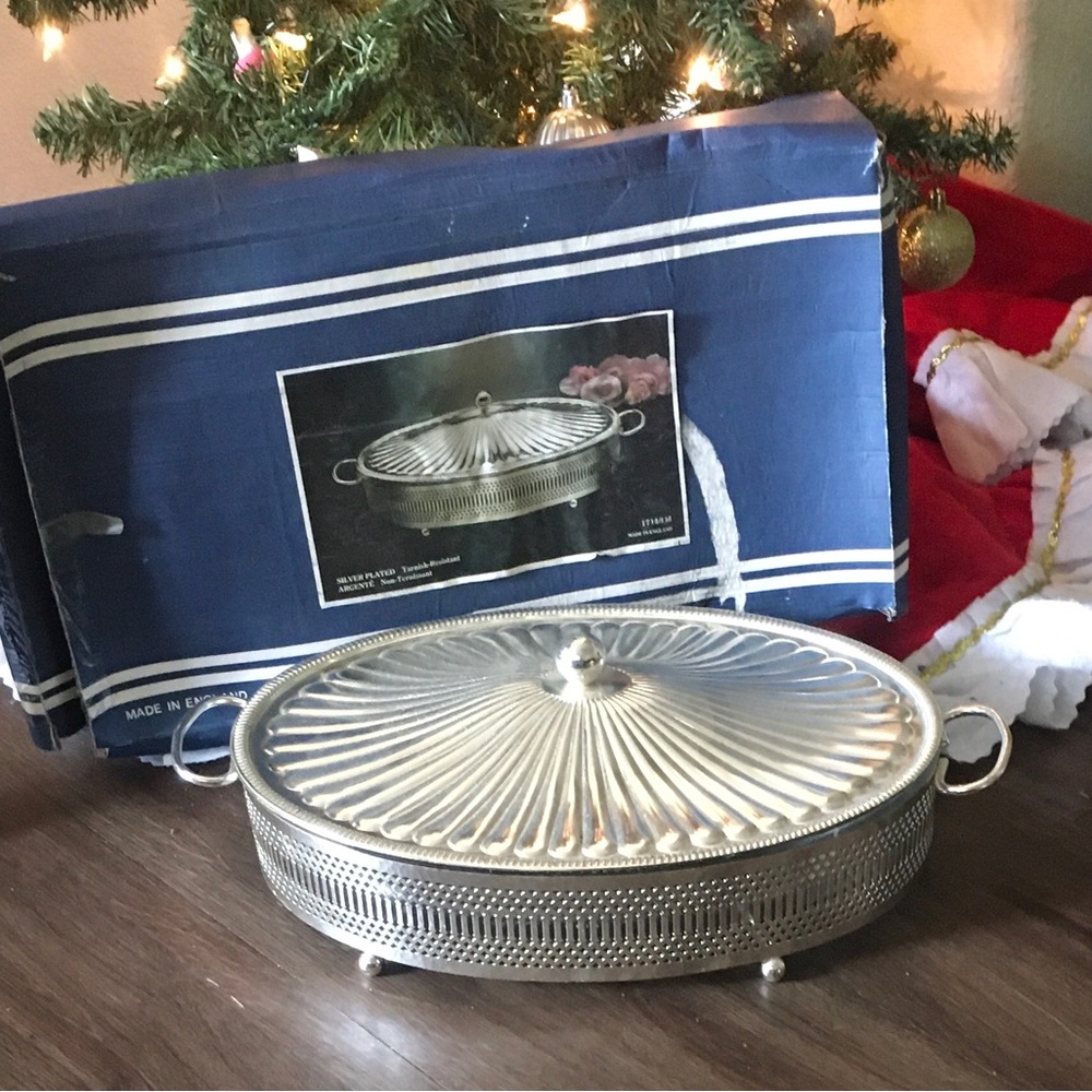 Vintage Silver Oval Chafing Dish with Lid